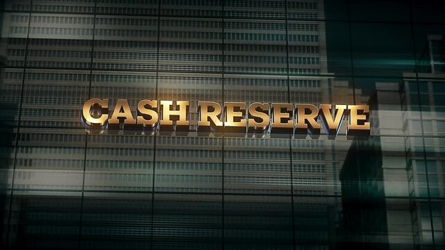 Business Finance Economic Skyscraper Glass Reflections and Golden Text Reads Cash Reserve