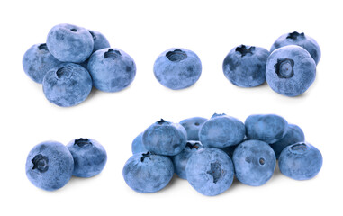 Fresh ripe blueberries isolated on white, set
