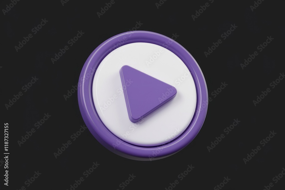 Poster a 3d rendered purple play button, symbolizing media playback or initiation.