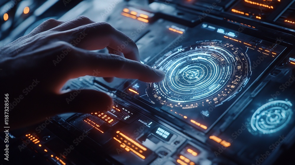 Poster futuristic virtual interface interaction with advanced touch technology