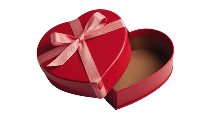 Open red heart-shaped gift box with pink ribbon, perfect for Valentine's Day. background removed