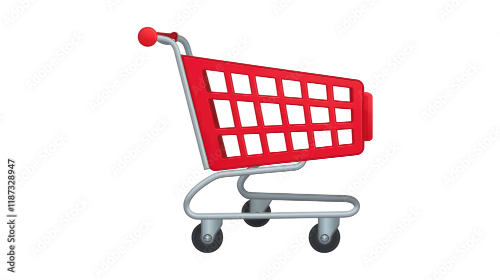 Poster a red shopping cart with a transparent background, ideal for online shopping or retail graphics. bac