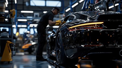 Obraz premium A man is working on a car in a factory
