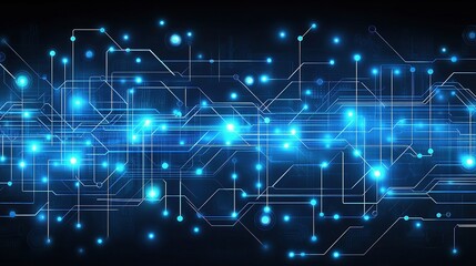 Fototapeta premium Blue Circuit Board Technology with Lines and Electronic Elements
