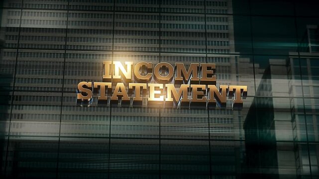 Business Finance Economic Skyscraper Glass Reflections and Golden Text Reads Income Statement