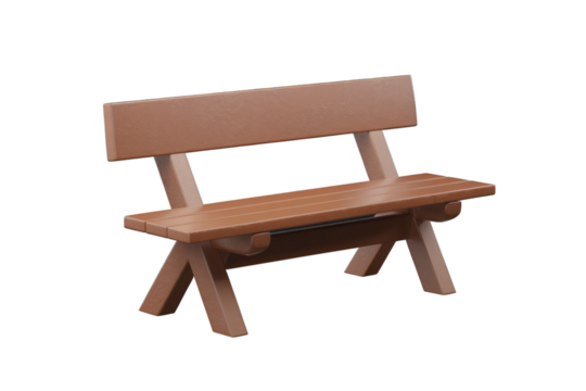 A simple, brown wooden bench isolated on a transparent background, perfect for park or garden. background removed