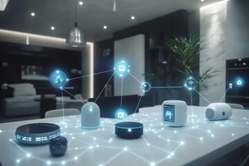 Smart home devices showcase connected by Internet of Things technology in modern living space