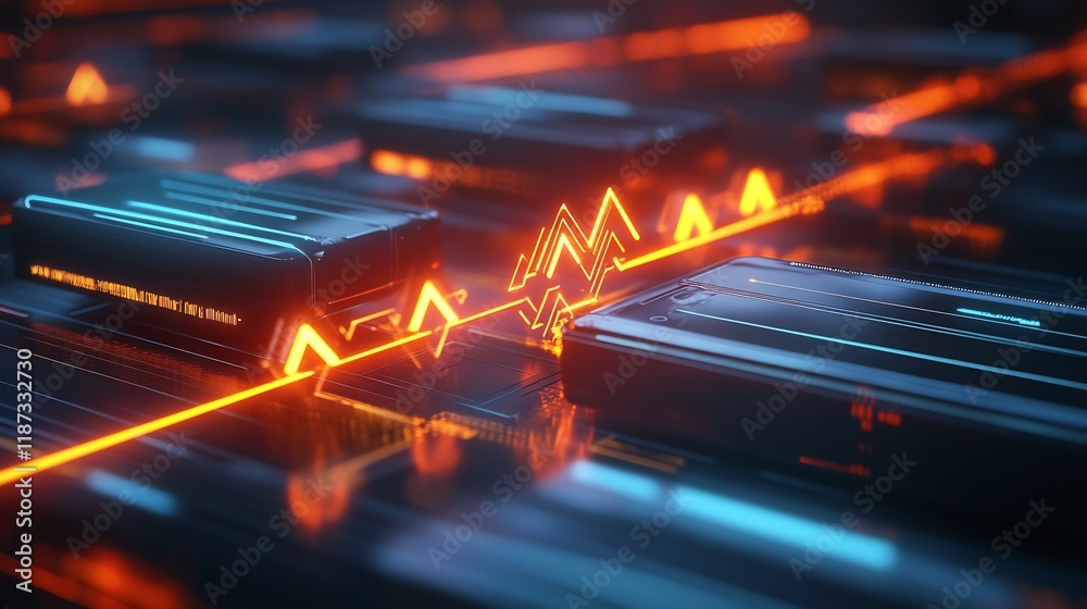 Poster conversion rate visualized glowing arrows transferring radiant energy between interconnected futuris