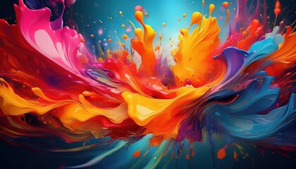 Vibrant and Dynamic Abstract Paint Splashes Showcasing a Kaleidoscope of Colors in Motion