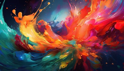 Vivid Abstract Paint Splashes A Dynamic Display of Artistic Expressions in Bold Colors and Textures