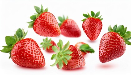 falling strawberry isolated on white history full depth of field