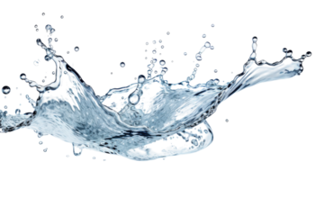 Splashing water creating droplets against a white background in a dynamic and refreshing manner