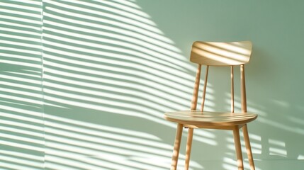 Light streams through blinds onto chair in room