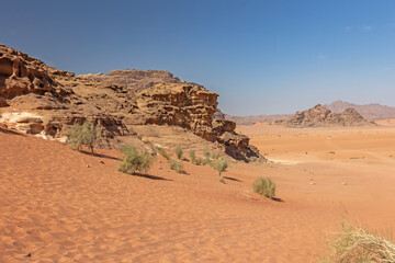 Wadi Rum desert landscape. Jordan. Horizontally. 