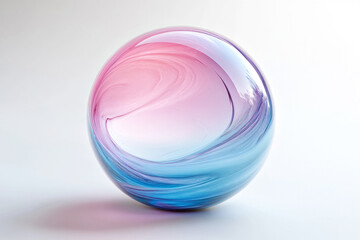 Obraz premium A vibrant sphere featuring swirling liquid colors in pink and blue against a clean white backdrop, showcasing fluid design and aesthetic