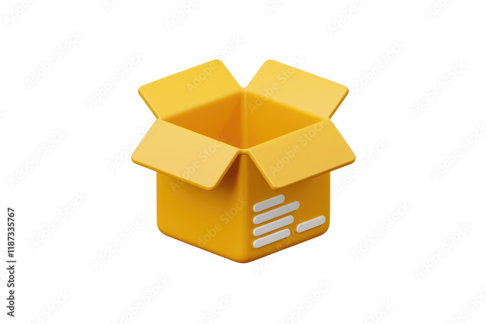 Aufkleber 3d rendering of an open yellow cardboard box, ready for packaging or delivery. background removed