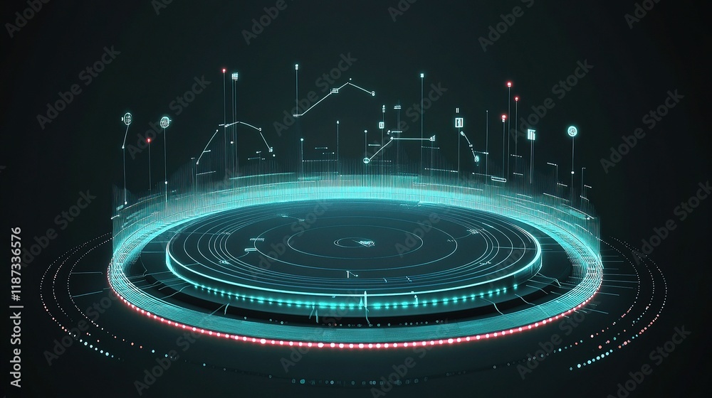 Poster futuristic 3d circular graph with interconnected lines and scale