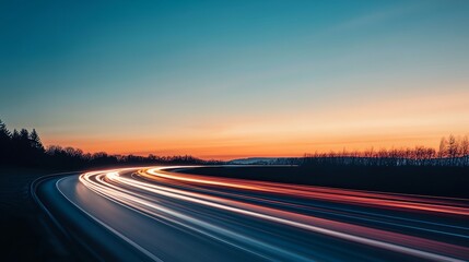 Obraz premium a blurry photo of a highway with a sunset in the background