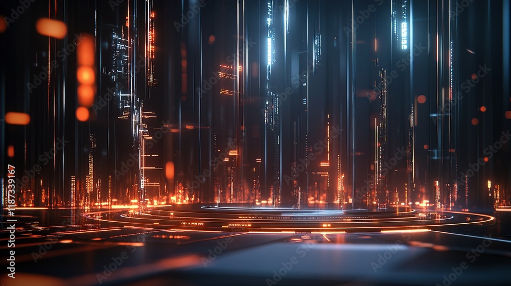 Poster futuristic 3d multi-axis chart with glowing data visualization