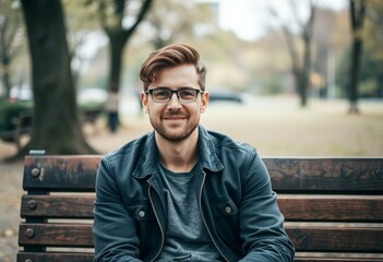 Fototapeta premium Portrait of a relaxed male hipster in a park