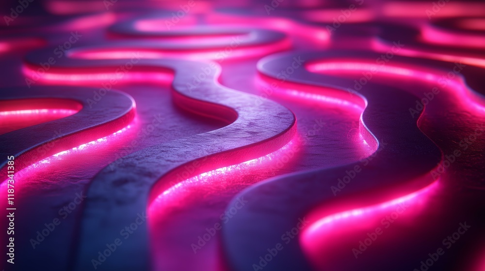 Canvas Prints glowing pink neon curves on textured surface - futuristic light patterns