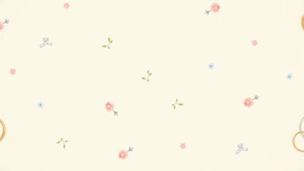 Interlocking engagement rings with sparkling diamonds on an ivory background, complemented by delicate floral accents. This luxurious pattern symbolizes love and commitment.