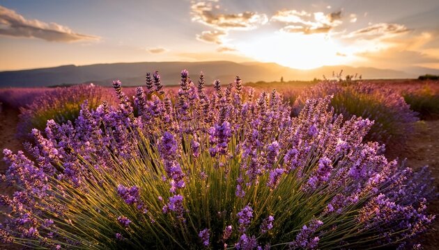 bush of lavender frower at sunset