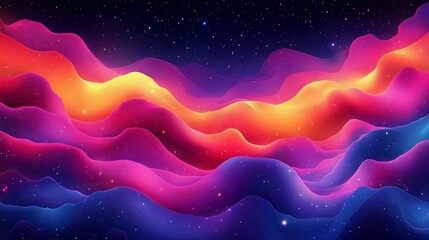 Obraz premium Vibrant abstract waves with cosmic colors and starry night sky