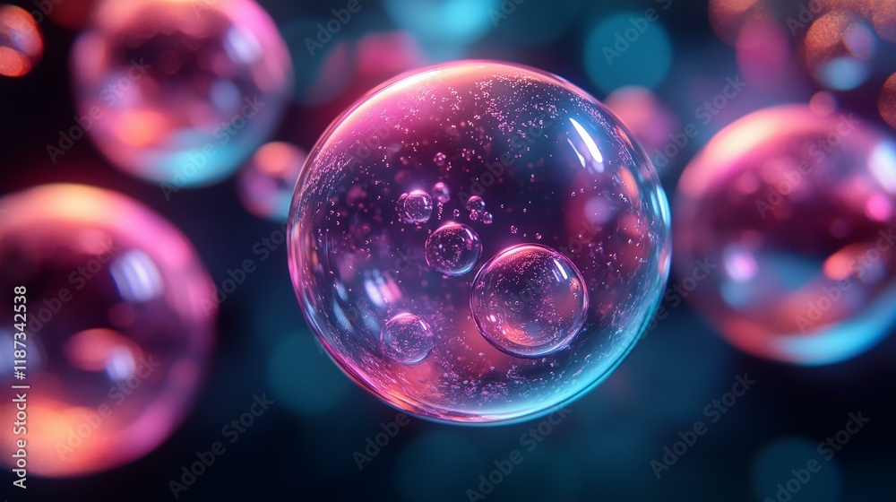 Wall mural vibrant abstract bubble art with neon colors and bokeh effect