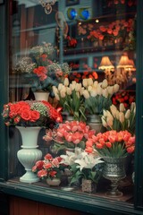 Fototapeta premium Charming Flower Shop Window Display for Valentine's Day