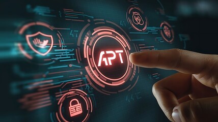 businessman pressing virtual button APT, advanced persistant threat. cloud computing concept, cloud technology, Saas, Paas, Iaas. AWS Services
