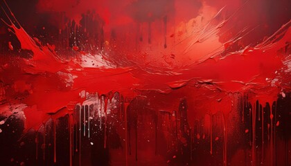 Striking Abstract Red Grunge Artwork Paint Splatters and Drips Create a Vibrant, Textured Background