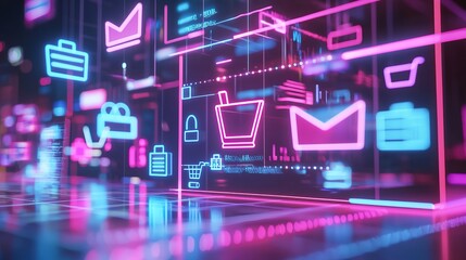 Visualizing online sales growth futuristic 3d representation of digital marketplaces in urban settings