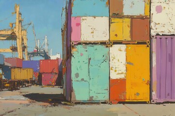 Colorful Shipping Containers Stacked at Port