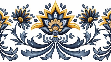 Fototapeta premium Elegant vintage floral pattern in yellow and gray with seamless decorative design