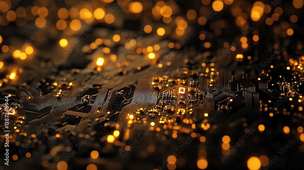 Poster close-up of cpu chip with intricate circuitry details and patterns