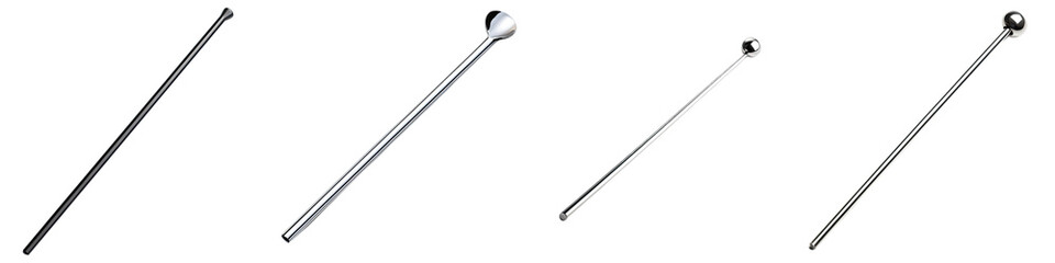 Cocktail stirrer – A long, thin stick used to stir beverages, often made of plastic, metal, or wood. Isolated on Clear White Background Highly Detailed 