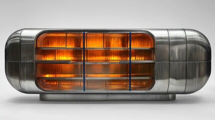 Modern metallic heater with glowing elements.