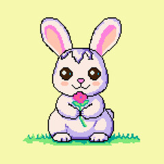 Cute pixel bunny with flower