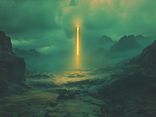 Obraz premium Mysterious Light Pillar in an Alien Landscape