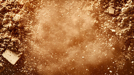 Brown powder explosion, textured background.