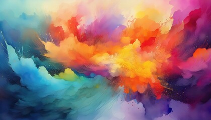 Colorful Watercolor Explosion Vibrant Abstract Artwork for a Striking Wallpaper, Showcasing a Captivating Paint Splatter Masterpiece.