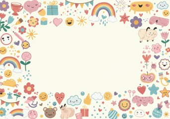 Colorful kawaii frame with cute doodles and vibrant elements for creative designs