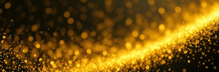 Golden Glitter Wave in Bokeh Style Against Dark Background with Copy Space