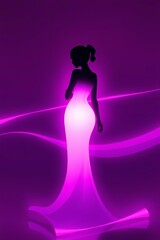Silhouette woman with elegance posing in glowing dress against purple background