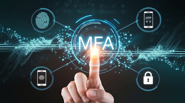 businessman pressing virtual button MFA, multi factor authentication. cloud computing concept, cloud technology, Saas, Paas, Iaas. AWS Services
