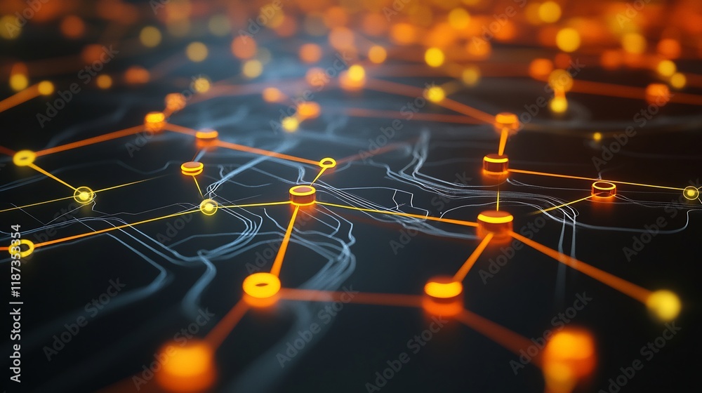 Poster Conceptual rendering of procurement process showcasing abstract node symbolic arrow representing sourcing strategy