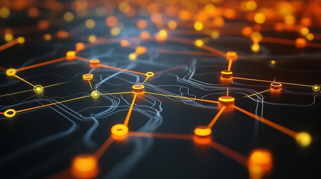 Conceptual rendering of procurement process showcasing abstract node symbolic arrow representing sourcing strategy