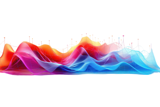 Abstract colorful waves representing data visualization in a modern digital environment with smooth gradients and light effects