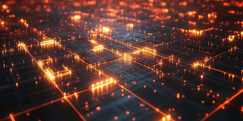 Fototapeta premium Digital Grids with glowing connections and sharp details, Generative AI